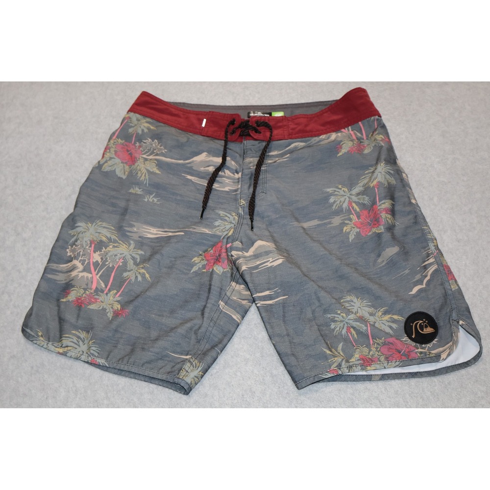 Quiksilver Board Shorts Men 31 Gray Floral Highline Recycled Hemp Stretch